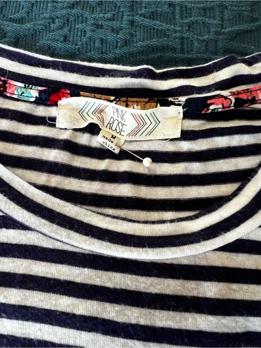 Pink Rose Casual Sleeveless Blue White Striped Crewneck Pocket Tee Tank Shirt-M - Picture 5 of 15